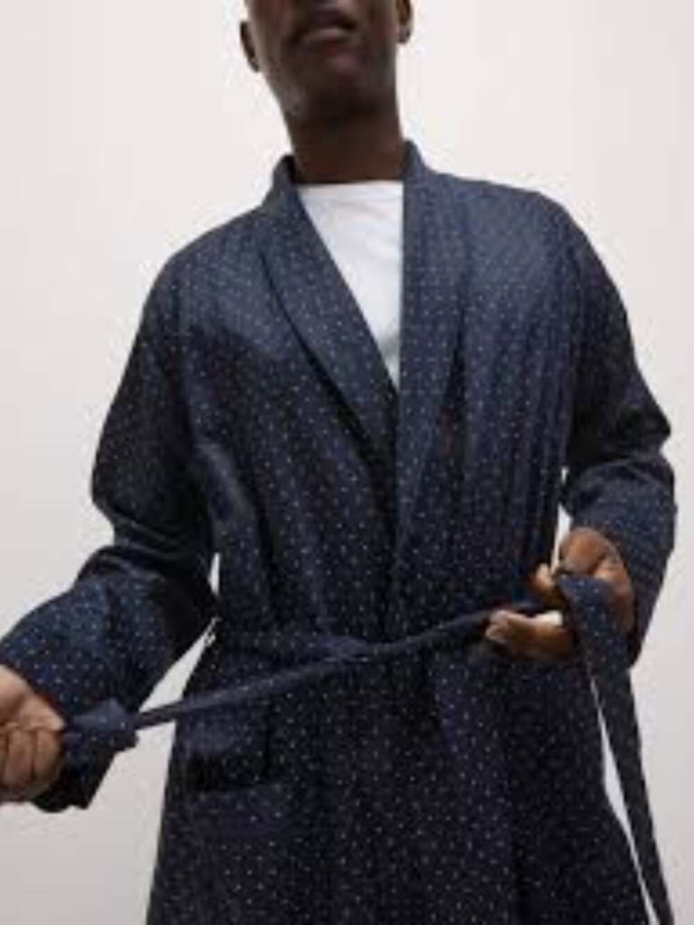 NEW St. Michael Silky Knee Length Dressing Gown Robe, Black/White Polka Dots, M